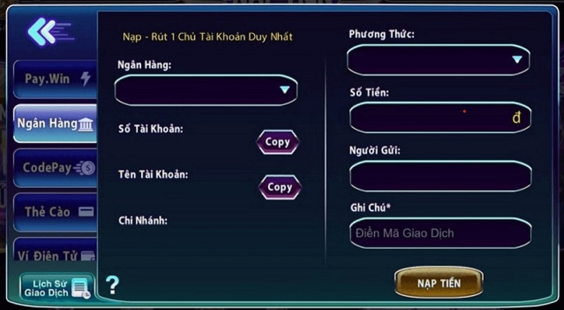Nạp tiền WIN79 qua ngân hàng điện tử